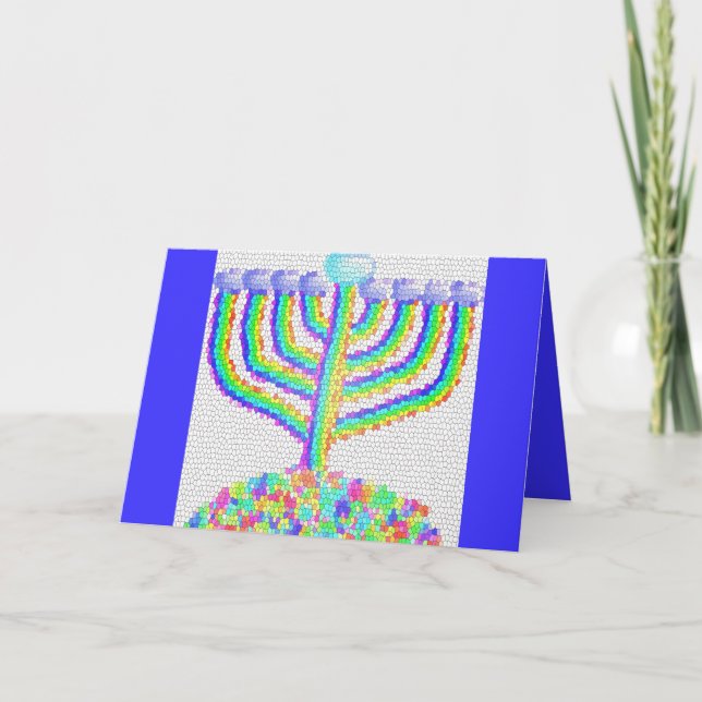 חנוכה Hanukkah rainbow menorah card (Front)