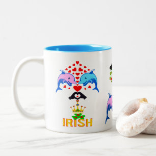 ♥ټ☘I Love Irish-Frisky Dolphin Couple Fab Classic Two-Tone Coffee Mug
