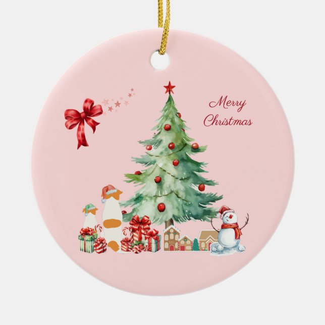 かわいいジャックラッセルテリアのクリスマス♡ CERAMIC TREE DECORATION (Front)