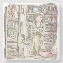 さないごじ 部屋の大きな雑貨棚の前で、腕組みをして顔を顰めて考え込む女性のイラスト