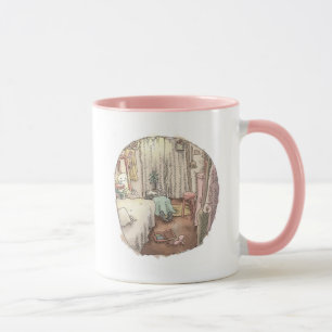 さやさやじ 茶色っぽいカーテンの閉まっているお部屋で床に這って探し物をする女性 MUG