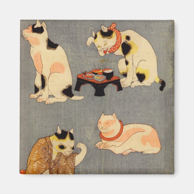 たとえ尽の内（中）, 国芳 Japanese Cats(2), Kuniyoshi, Ukiyo-e Magnet (Front)