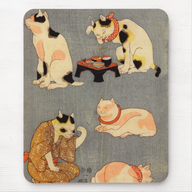 たとえ尽の内（中）, 国芳 Japanese Cats(2), Kuniyoshi, Ukiyo-e Mouse Mat (Front)