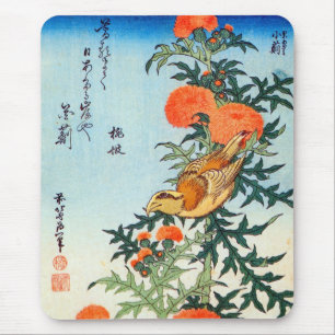 アザミに小鳥, 北斎 Bird and Thistle, Hokusai, Ukiyo-e Mouse Mat