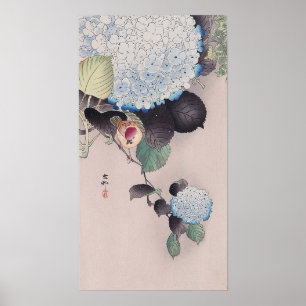 アジサイに雀, 小原古邨 Sparrow on Hydrangea, Ohara Koson Poster