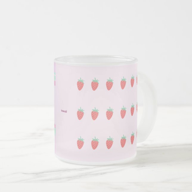 イチゴ柄がかわいい ピンク♡ FROSTED GLASS COFFEE MUG (Front Right)