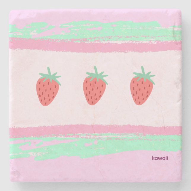 イチゴ柄がかわいい ピンク♡  STONE COASTER (Front)
