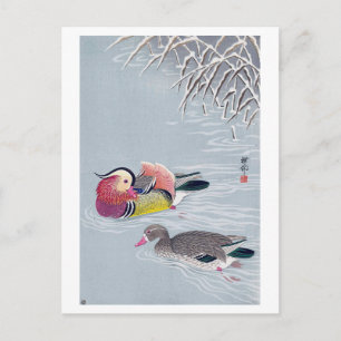 オシドリ, 小原古邨 Mandarin duck, Ohara Koson, Ukiyo-e Postcard