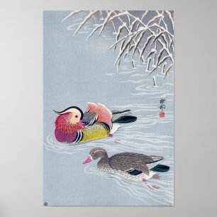 オシドリ, 小原古邨 Mandarin duck, Ohara Koson, Ukiyo-e Poster