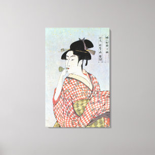 ガラスの笛を吹く女, 歌麿 Glass Whistling Woman, Utamaro Canvas Print