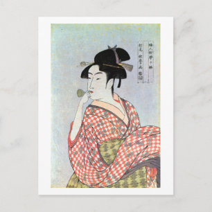 ガラスの笛を吹く女, 歌麿 Glass Whistling Woman, Utamaro Postcard