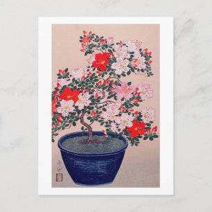 ツツジの盆栽, 小原古邨 Bonsai Azalea, Ohara Koson, Ukiyo-e Postcard