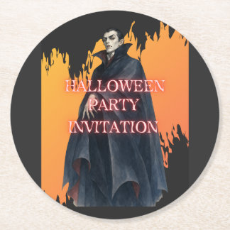 ドラキュラ伯爵のハロウィンパーティー招待 ROUND PAPER COASTER