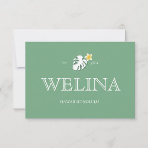 「ハワイアン モンステラ サンキューカード WELINA くすみグリーン ボタニカル 感謝カード THANK YOU CARD