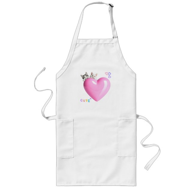 ハートにちょこんと乗るかわいい猫たち♡ LONG APRON (Front)