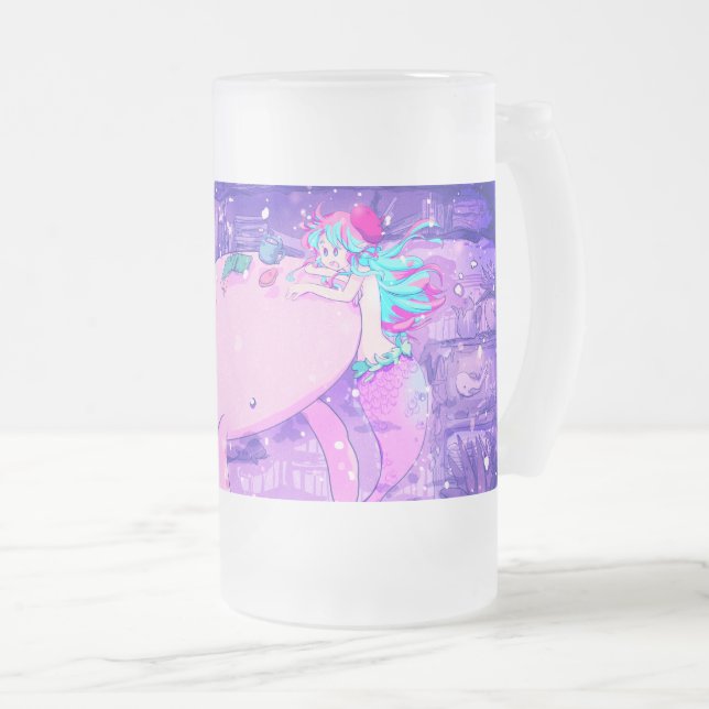 ピンクのクジラとマーメイドはお茶のお時間 FROSTED GLASS BEER MUG (Front Right)