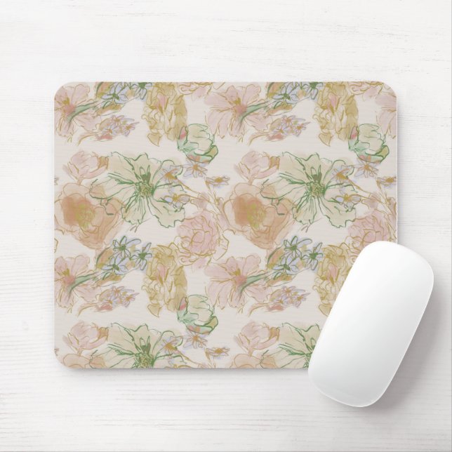 フラワーパターン　ピンク＆グリーン MOUSE MAT (With Mouse)