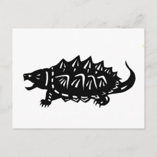 ワニガメ　亀　切り絵　alligator snapping turtle, macroclemys postcard
