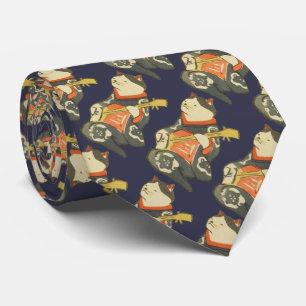 三味線を弾く猫, 国芳 Cat Playing Guitar, Kuniyoshi, Ukiyoe Tie