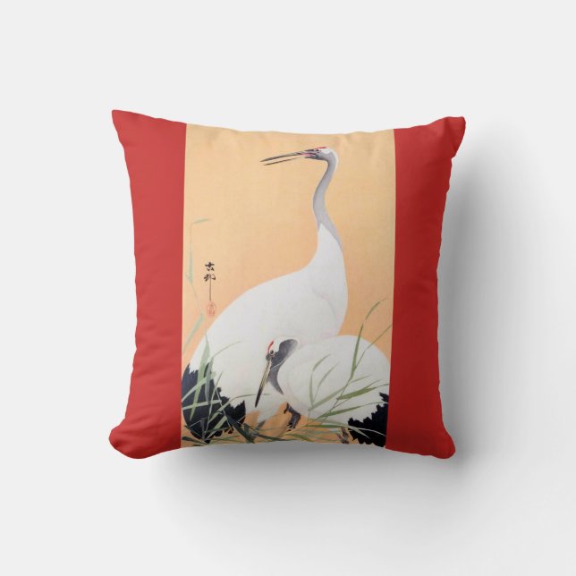 丹頂鶴, 小原古邨 Red-crowned Crane, Ohara Koson, Ukiyo-e Cushion (Front)