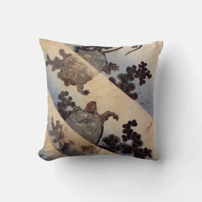 亀, 北斎 Turtles, Hokusai, Ukiyo-e Cushion (Front)