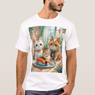 「仲良し猫の寿司時間(Cat Friends' Sushi Time)」 T-Shirt