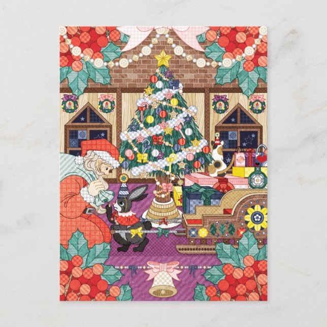 何か赤と白で毛の生えた生き物がいる…（クリスマスイラスト） POSTCARD (Front)