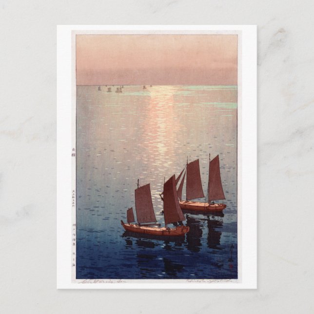 光る海, Glittering Sea, Hiroshi Yoshida, Woodcut Postcard (Front)