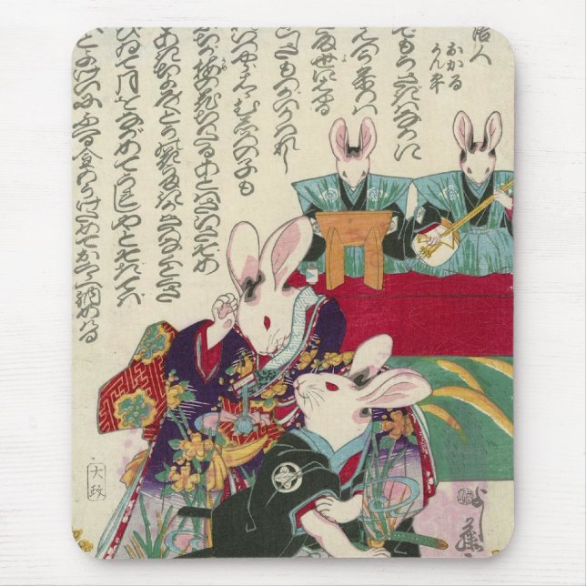 兎の歌舞伎役者, 芳藤 Actors of Rabbit, Yoshifuji, Ukiyo-e Mouse Mat (Front)