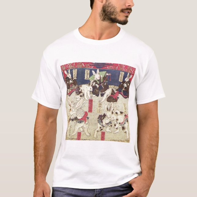 兎の相撲, 芳藤 Sumo Rabbits, Yoshifuji, Ukiyo-e T-Shirt (Front)