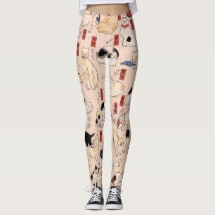 其のまま地口猫飼好五十三疋, 国芳 Cats, Kuniyoshi, Ukiyo-e Leggings