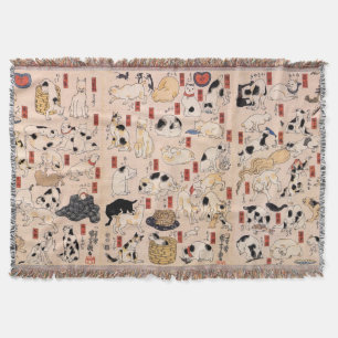 其のまま地口猫飼好五十三疋, 国芳 Cats, Kuniyoshi, Ukiyo-e Throw Blanket