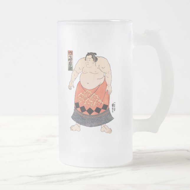 力士, 国芳 Sumo Wrestler, Kuniyoshi, Ukiyo-e Frosted Glass Beer Mug (Right)