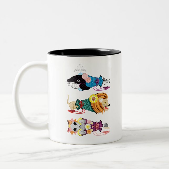 動物メガホン…魚・猫・女子（リメイク） Two-Tone COFFEE MUG (Left)