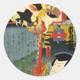 化け猫, 豊国 Monster Cat, Toyokuni, Ukiyo-e Classic Round Sticker