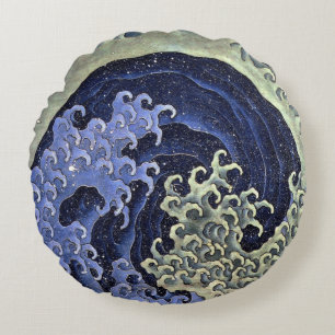 北斎の波, 北斎 Hokusai Wave, Hokusai, Japan Art Round Cushion