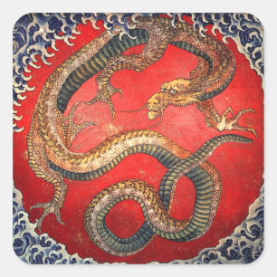 北斎の龍, 北斎 Hokusai Dragon, Hokusai Square Sticker