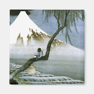 北斎 Boy & Mt Fuji Fine Art Magnet