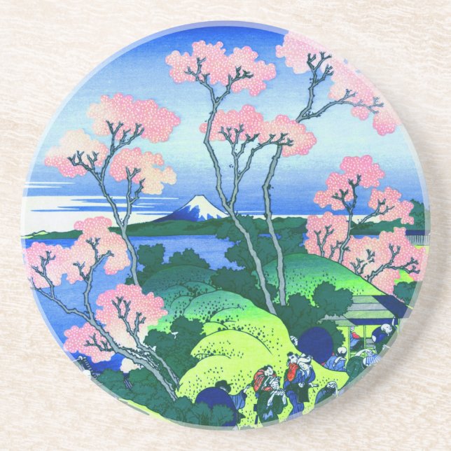 北斎 Goten-Yama Hill Hokusai Cherry Blossom Fine Art Coaster (Front)