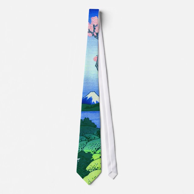 北斎 Goten-Yama Hill Hokusai Cherry Blossom Fine Art Tie (Front)