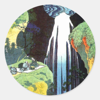 北斎 Hokusai Amida Waterfall Fine Art Classic Round Sticker