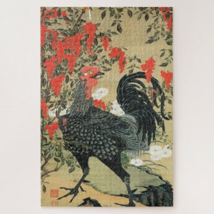 南天雄鶏図, 若冲 Red Nuts and Rooster, Jakuchū Jigsaw Puzzle