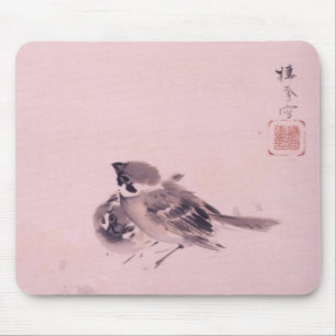 双雀, 栖鳳 Pair of The Sparrow, Seihō, Japanese Art Mouse Mat
