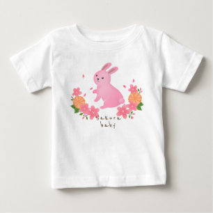 可愛い桜とピンクのうさぎ 日本 和風 cherry blossoms baby T-Shirt