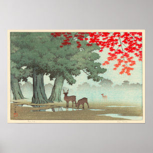 奈良公園の鹿, Deer of Nara Park, Hasui Kawas Poster