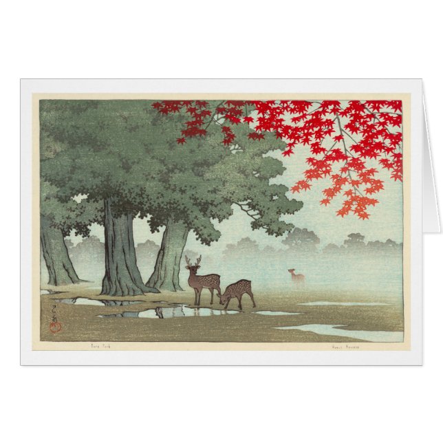 奈良公園の鹿, Deer of Nara Park, Hasui Kawase, Woodcut (Front Horizontal)