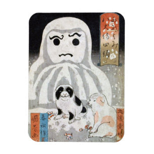子犬と雪だるま, 国芳 Puppies & Snowman, Kuniyoshi, Ukiyo-e Magnet