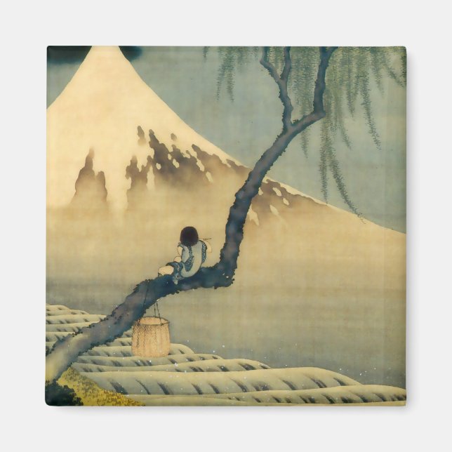富士と少年, 北斎 Mount Fuji and Boy, Hokusai, Ukiyo-e Magnet (Front)