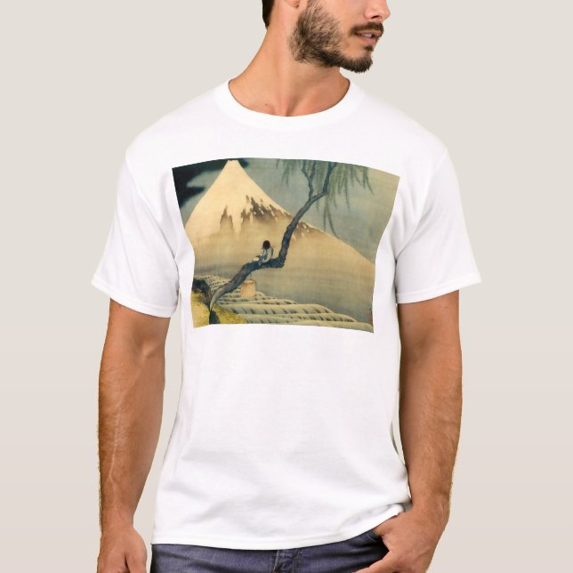 富士と少年, 北斎 Mount Fuji and Boy, Hokusai, Ukiyo-e T-Shirt (Front)