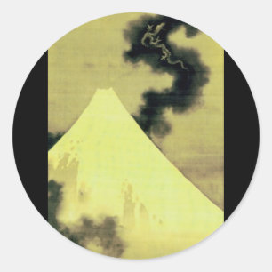 富士と昇龍, 北斎 Mount Fuji and Dragon, Hokusai, Ukiyo-e Classic Round Sticker
